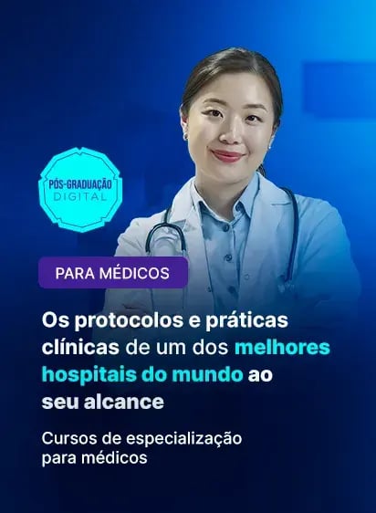 Banner home mediciona com uma medica de braço cruzados com estetoscopio envolta do pescoço